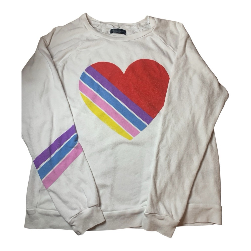 Lauren Moshi x Aqua White Sweatshirt Rainbow Heart Graphic  Women's SM
